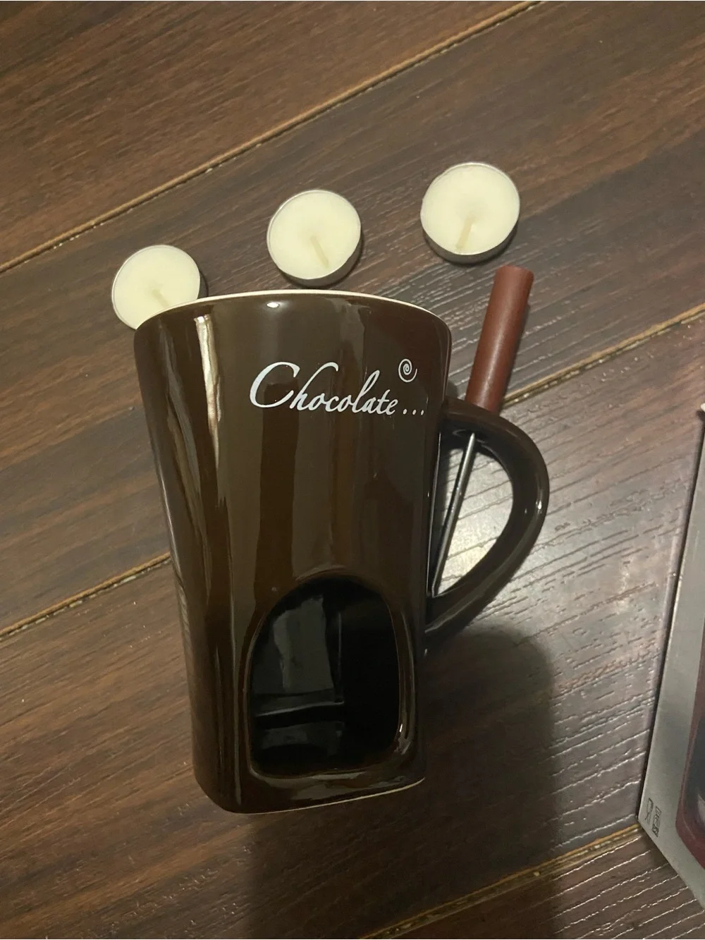 Chocolate Fondue Mug with Fork Chocolate Fondue Mug with Fork Brown